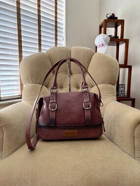NEW Auth WRANGLER Iconic Western Faux Leather Studded Convertible Satchel Bag